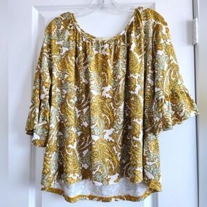 Michael Kors yellow paisley print top with bell sleeves